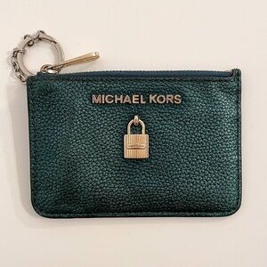 Michael Kors Leather Metallic Card Wallet Keychain